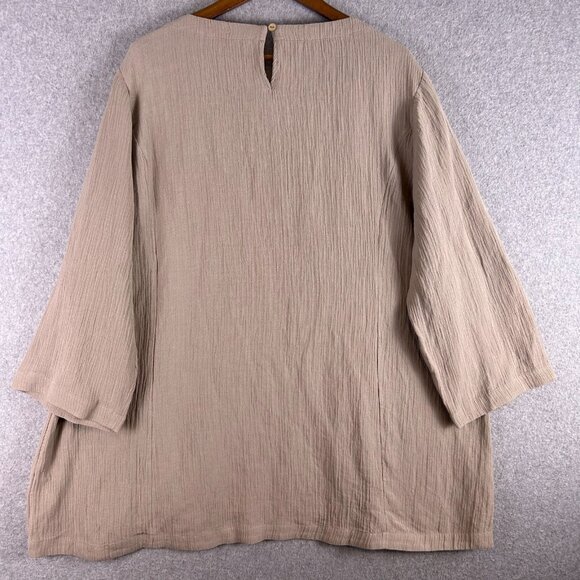 Soft Surrounding Shirt Women's 3X Taupe Crinkle Tunic Button Hem Lagenlook Boho - Picture 12 of 12